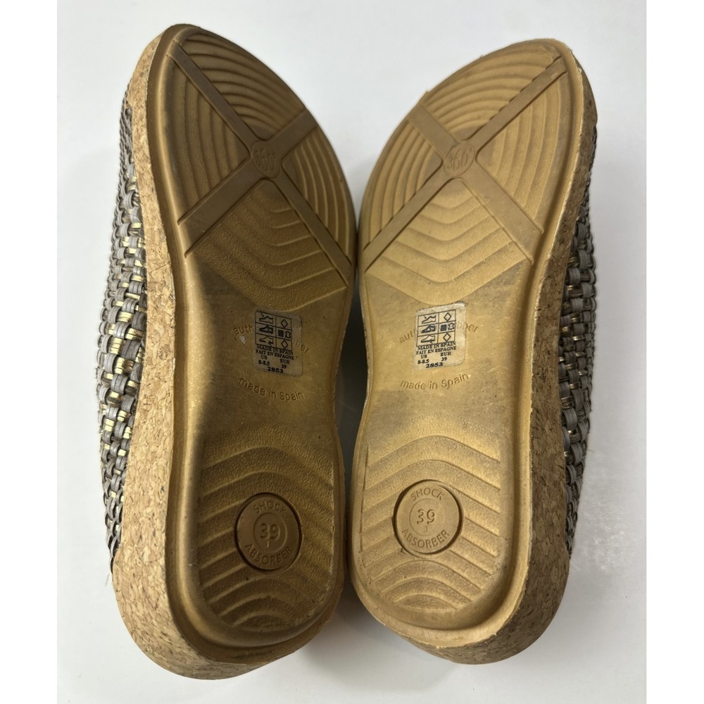 Taos Primavera Woven Leather Tan Bronze Basketweave Clogs Cork Sandals US 8 8.5 - Picture 3 of 13